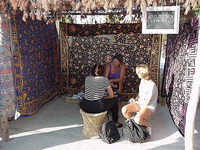 Tarot booth - Hippie Market, el Pilar, Sept.13, 2000