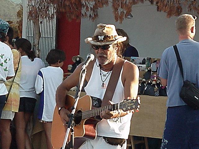 Eric singing - Hippie Market, el Pilar, Sept.13, 2000
